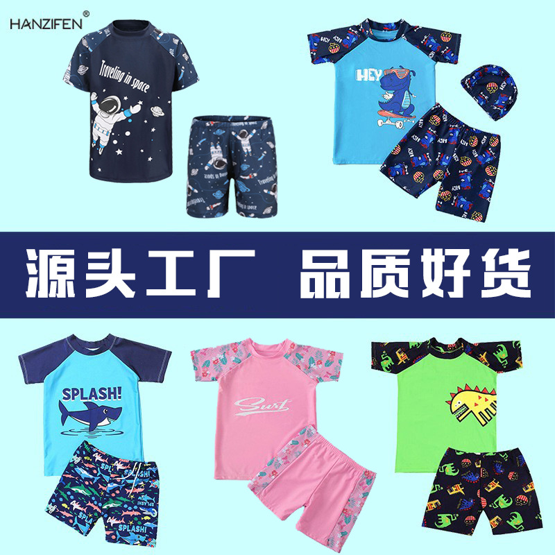 Children's Swimsuit Swimsuit Medium And Large Children's Hot Spring Swimsuit Set Wholesale Short-Sleeved Baby Cartoon Swimsuit