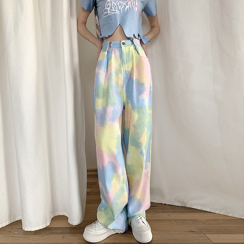 Autumn's popular denim trousers for women: high-waisted, loose, wide-leg, straight-leg floor-length pants Item Picture