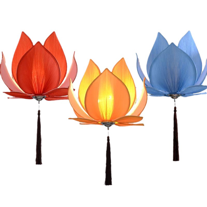 New Chinese Lotus Lantern Creative Fabric Chinese Lotus Lantern Ancient Buddhist Hall Teahouse Zen Lotus Lantern Item Picture