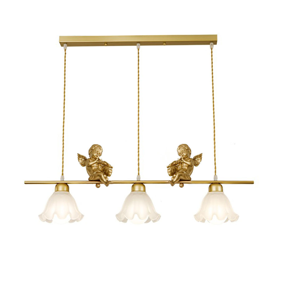 A light luxury French one-line long dining room glass chandelier with three heads, a Nordic minimalist bar counter, an island table, and an angel chandelier Item Picture
