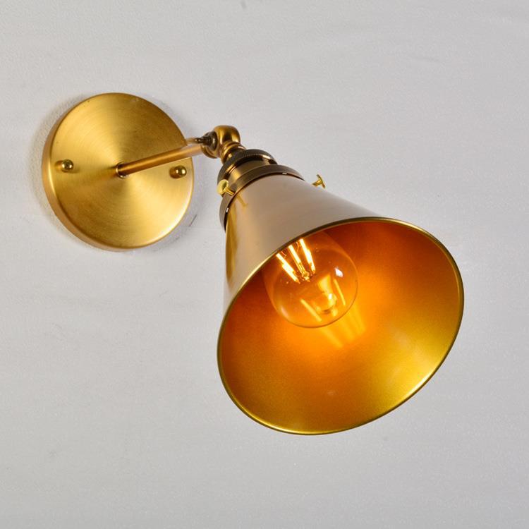 Nordic retro gold bedside wall lamp, postmodern simple electroplated bronze brushed small wall lamp in front of the corridor mirror details Picture