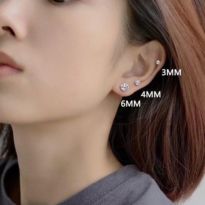 s925 Silver Ear Stud for Women, no need to remove for sleeping, small ear piercing, ear bone stud, niche high-end feel, Super Flash Zircon cochlear stud details Picture