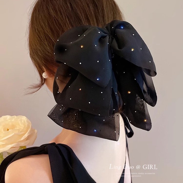 2024 New Full Star Snow Veil Small Grab Female Draping Back Head Bun Hair Bow Hair Clip Senior Sense Headwear
