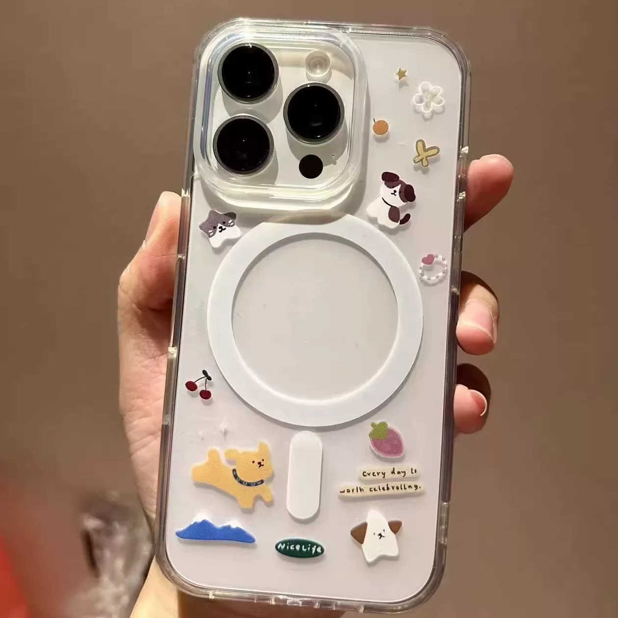 The Little Dog Snowman is suitable for Apple iPhone16PROMAX, featuring an AI camera, touch control and dynamic buttons, and a magnetic phone case Item Picture