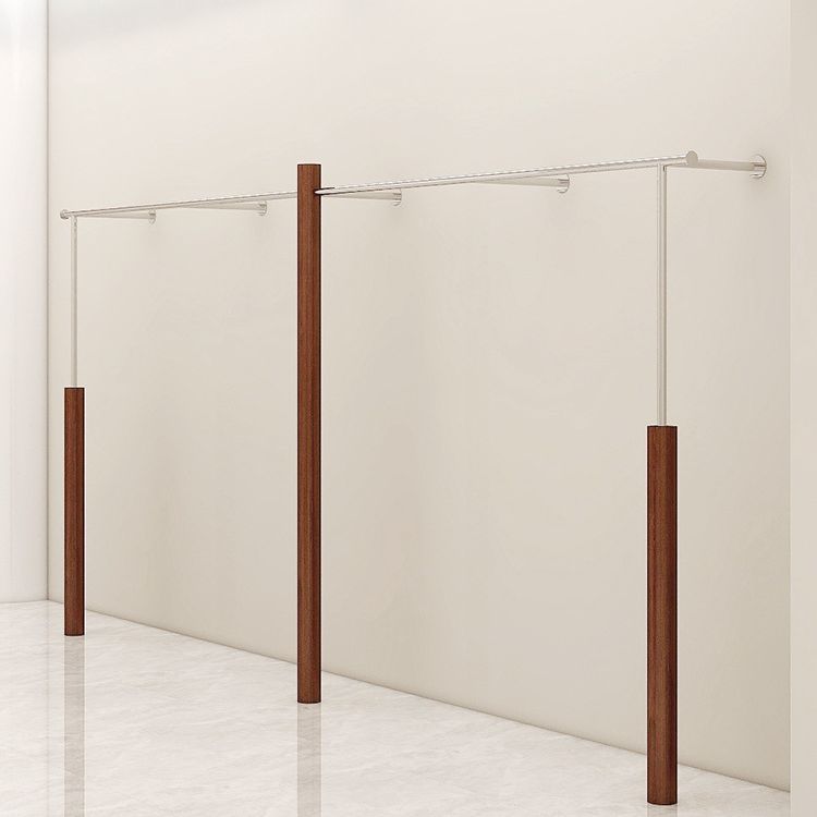 Buy Hand Shop Solid Wood Walnut Color Clothing Store Display Rack Floor To Wall Hangers Stainless Steel On The Wall Display Rack details Picture