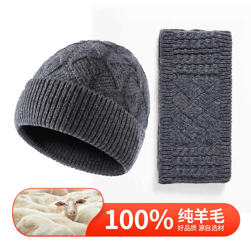 Cross-border knitted hat Bib 100% pure wool woolen hat jacquard fashion warm cold hat dome winter wool hat