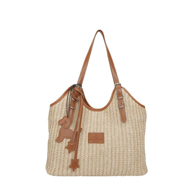 Large-capacity tote bag for women, 2025 new style hand-woven straw bag, commuting, seaside vacation, beach single-shoulder bag, national trend bag Item Picture