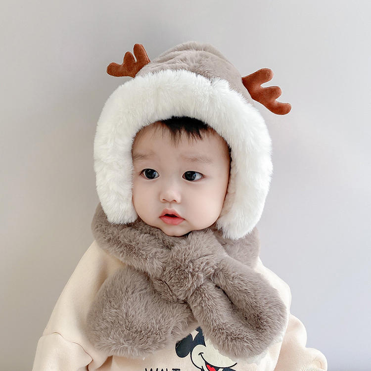 Buckwheat ~ Children's Pullover Hat And Neck Cartoon Winter Scarf For Girls And Boys Cute Super Cute Face Protection