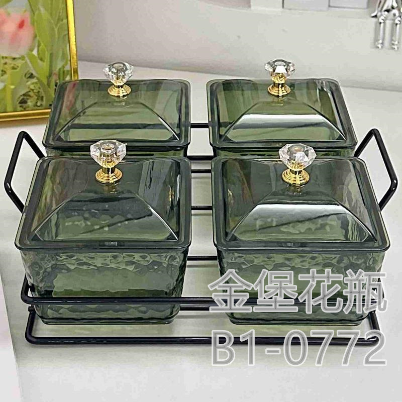Glass fruit plate Home living room snack platter snack placement candy plate bar bath foot club dressing box Golden Castle vase Application Scenario