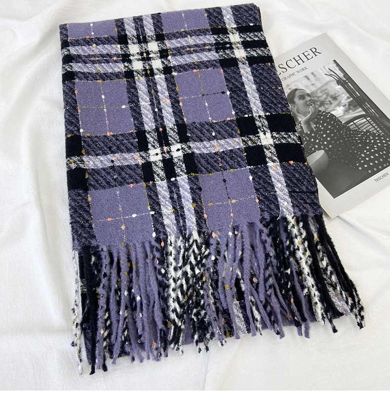 围巾女冬季新款韩系仿羊绒格子围脖学生甜美保暖加厚流苏披肩批发详情26