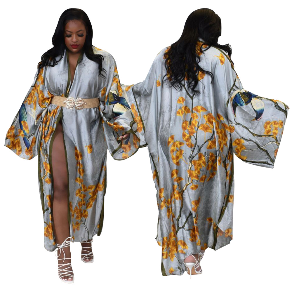 K10173 European And American Women's Cross-Border Supply Of Amazon Explosive Coat Imitation Silk Multi-Print Fashion Casual Trench Coat Application Scenario
