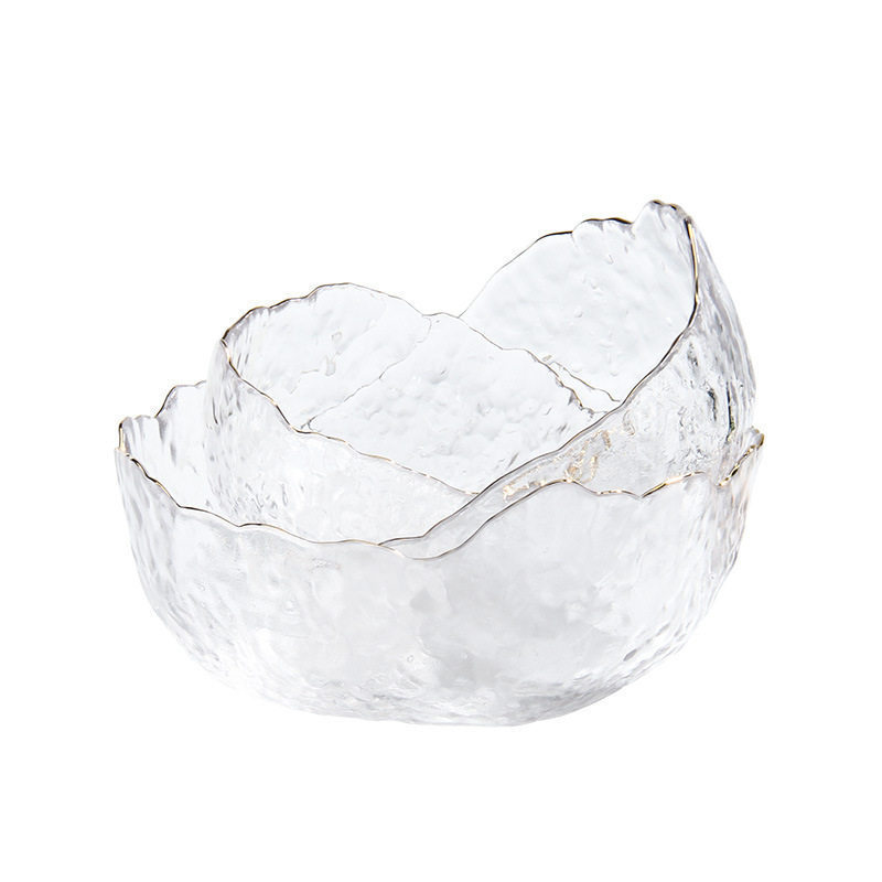 Nordic imported Japanese transparent glass bowl and plate set, home light luxury golden-edge fruit plate, internet-famous crystal salad bowl Item Picture