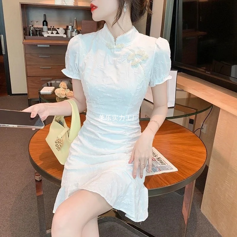 9037 Chinese-style dress for Women's Summer 2025 New style, short and petite modified cheongsam, slimming and form-fitting fishtail dress Specification image