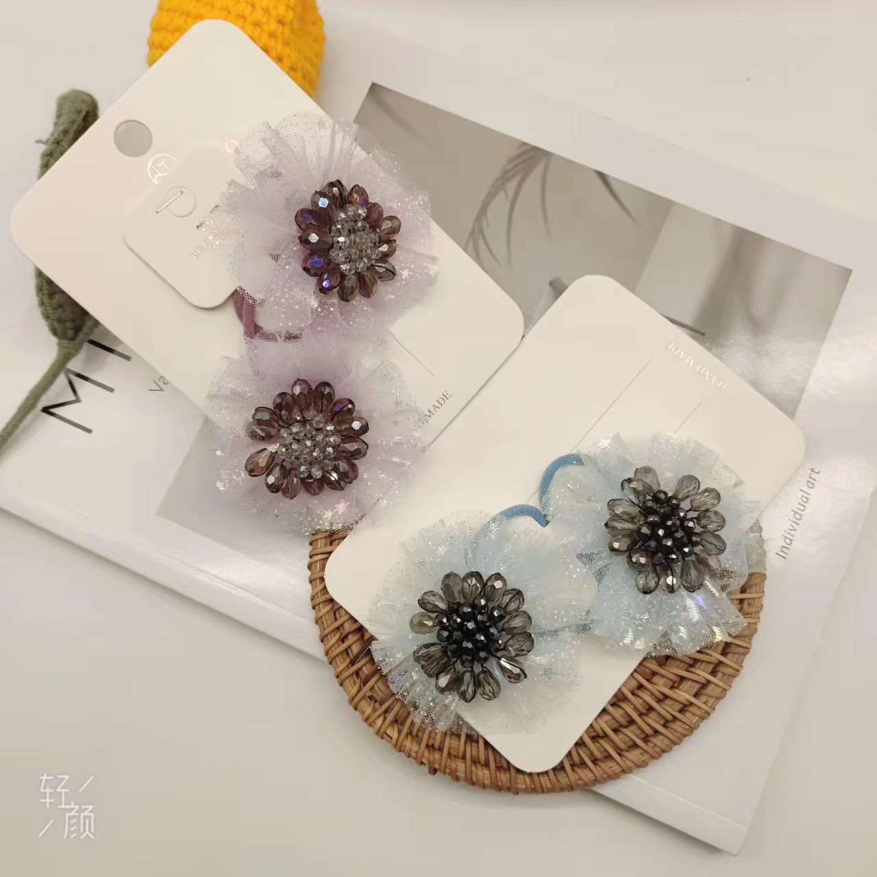 发绳LT10524韩款重工水晶钻钻编织精致花朵亮莎通用发饰对绳