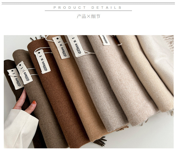 新款300克纯色仿羊绒围巾女冬季高级感 爆款百搭羊绒手感流苏披肩详情22