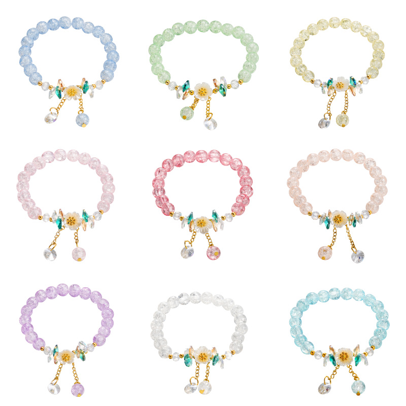 Explosive ice burst beads camellia crystal children's bracelet female summer powder crystal glass bracelet summer jewelry wholesale full figure