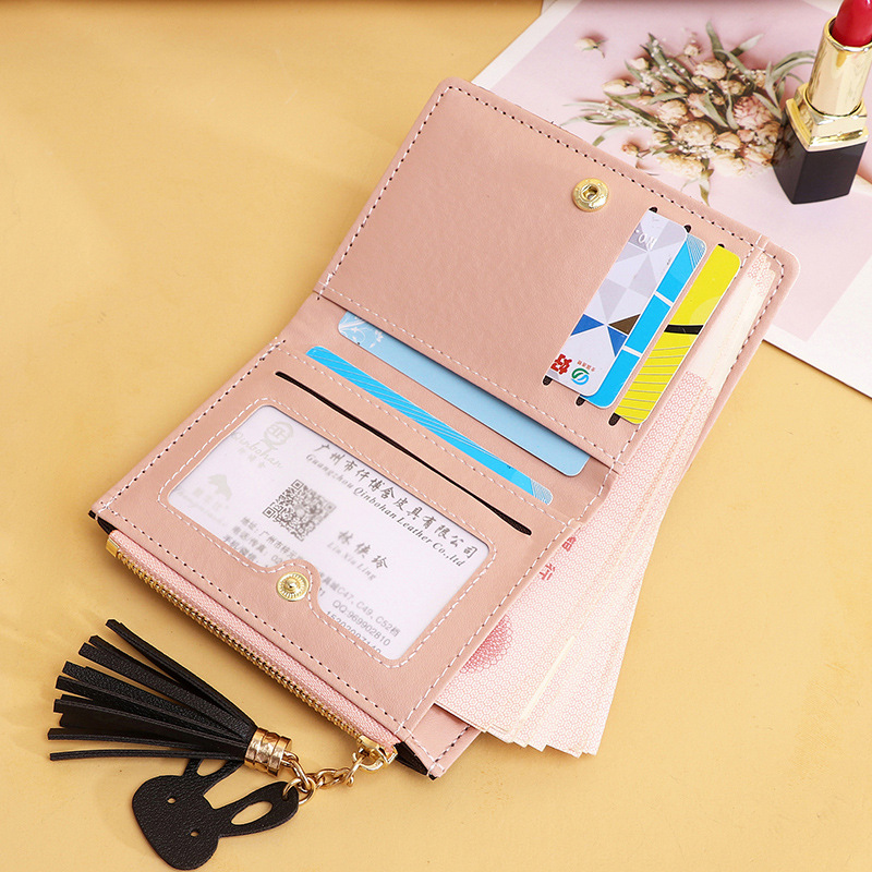 2022 New Wallet Women's Short Fashion Zipper Money Clip Splicing Color Contrast Student Coin Purse Women's Card Bag Purse details Picture