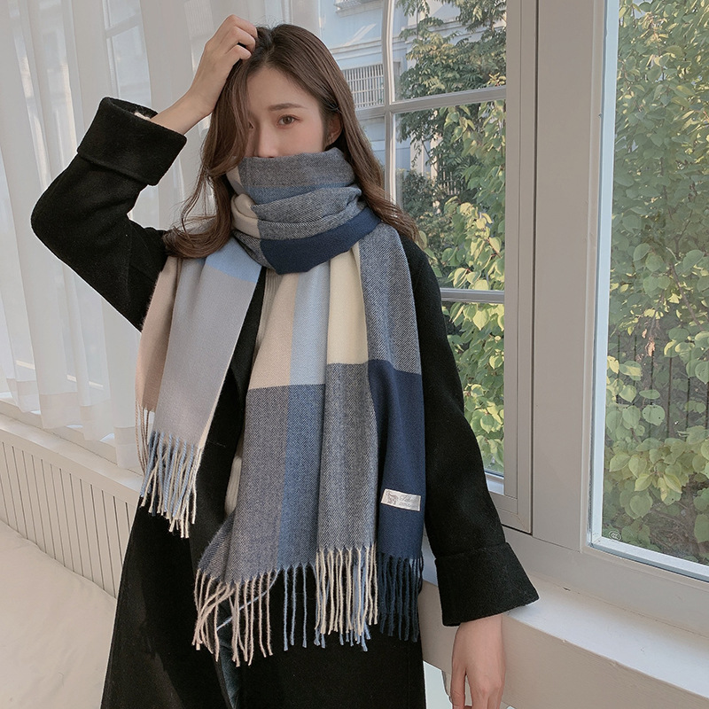Korean Version Of Large Plaid Imitation Cashmere Scarf Women's Warm Tassel Shawl All Match Men's New Autumn And Winter Scarf Wholesale details Picture