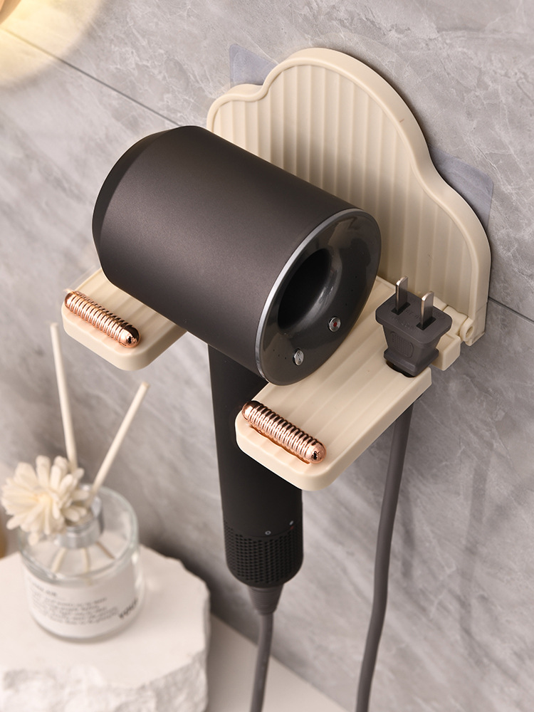 Hair Dryer Folding Shelf Perforation-Free Bathroom Hair Dryer Hanger Bathroom Air Duct Storage Device Item Picture