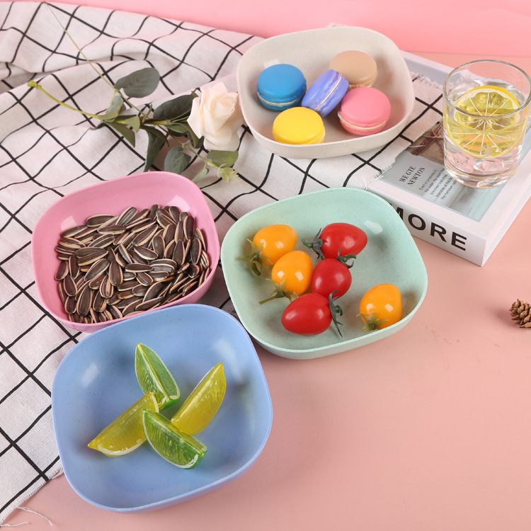 Cross-border Japanese wheat straw plate Creative square cutlery Dessert dish Fruit salad bowl Snack dry fruit plate thumbnail