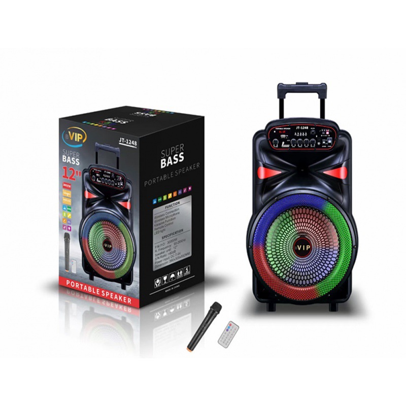 新款10寸 12寸15寸蓝牙音箱RGB彩色跑马灯有线麦克风拉杆户外音箱白底实物图