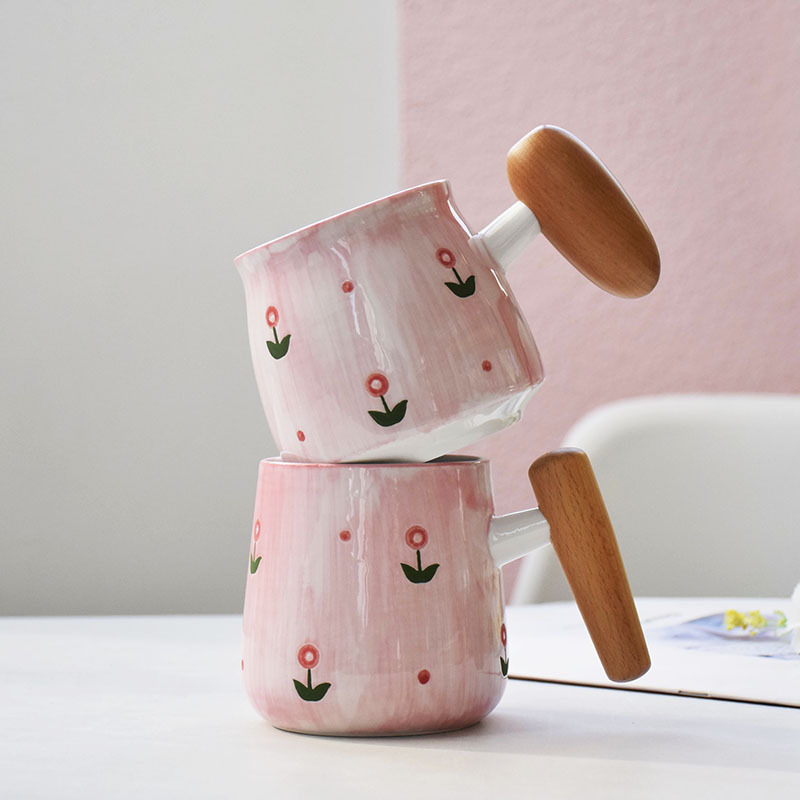 Huang Long Home Daily Ceramic Cup Pink Cartoon Breakfast Cup Mark Cup