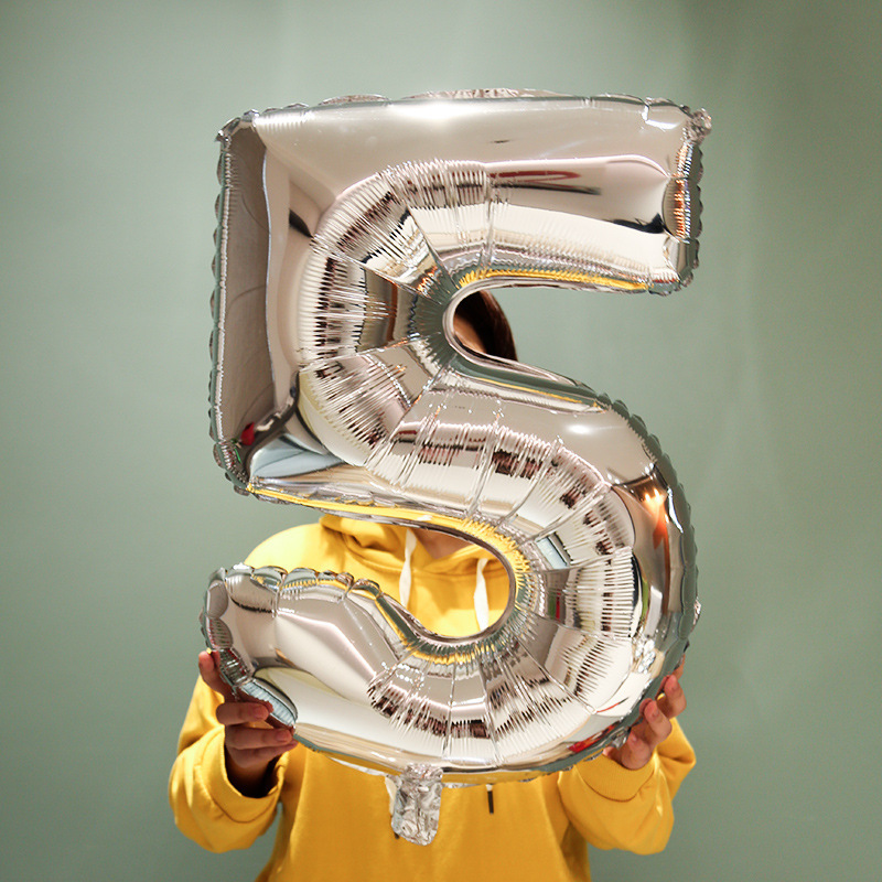 32-inch large digital balloons, aluminum film balloons, aluminum foil balloons, party decoration, silver creative balloons wholesale details Picture