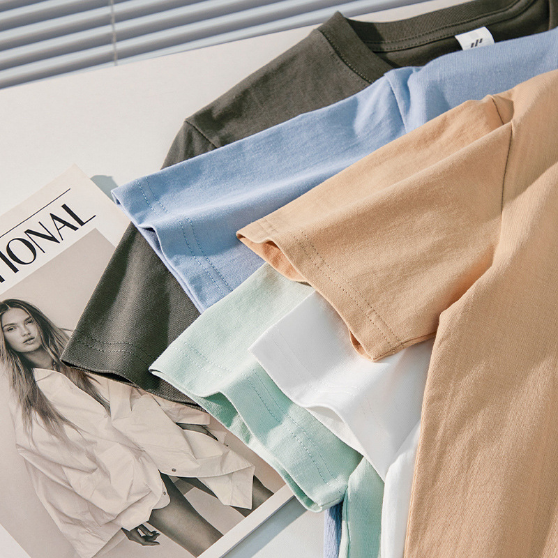 Japanese 230G Cotton Short-Sleeved T-Shirt Women's Shoulder Crew Neck Shirt Solid Color Half-Sleeved Bottom Shirt Clothing Wholesale Men Specification drawing