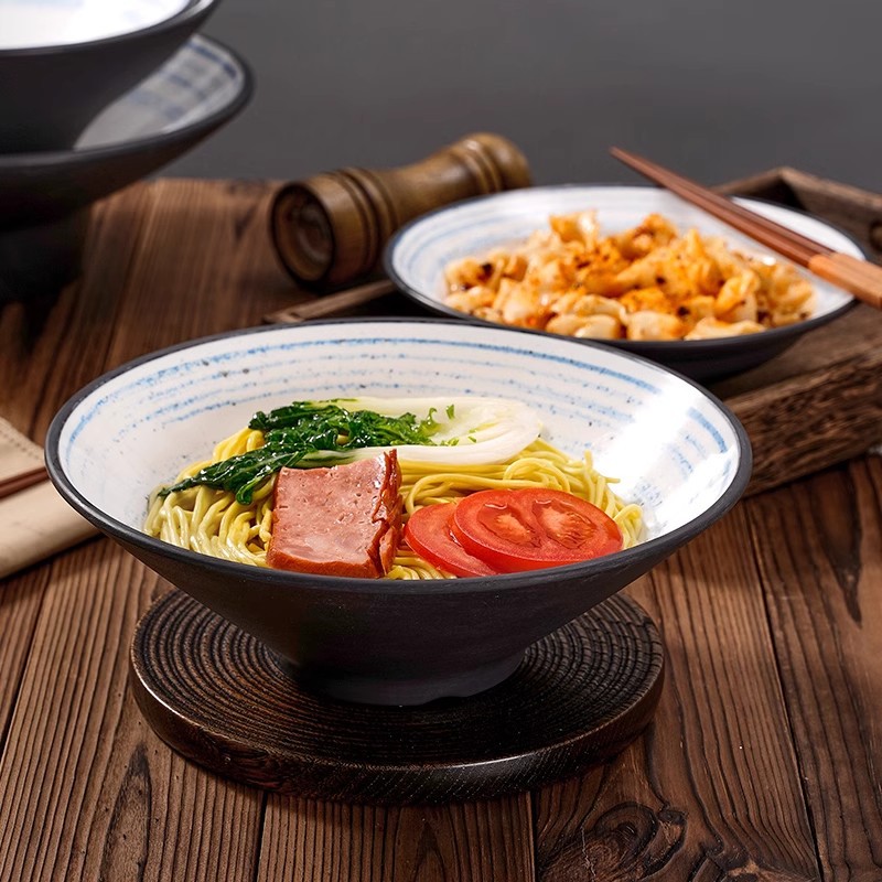 Japanese ramen bowls, commercial ramen restaurant special melamine noodle bowls, soup bowls, rice noodle bowls, ramen bowls, bamboo hat bowls, large bowls Specification image