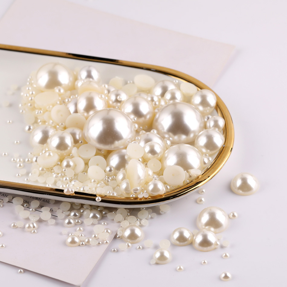 DIY jewelry accessories, handcrafted materials, ABS circular half-sided flat-bottomed patches, nail art pearls, high-gloss semi-circular imitation pearls details Picture