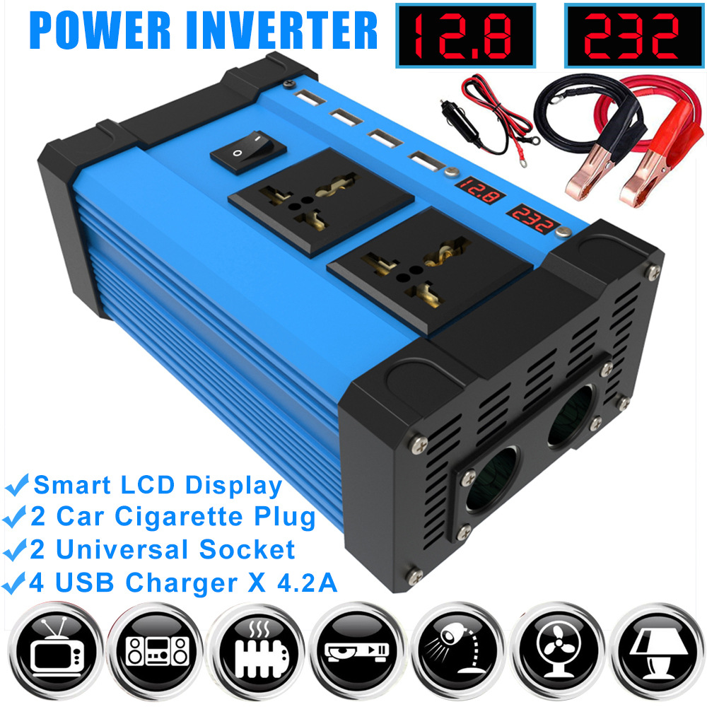 Inverter 300W cross-border converter 12V to 220V110V smart LCD dual display 4USB4.2A fast charging
