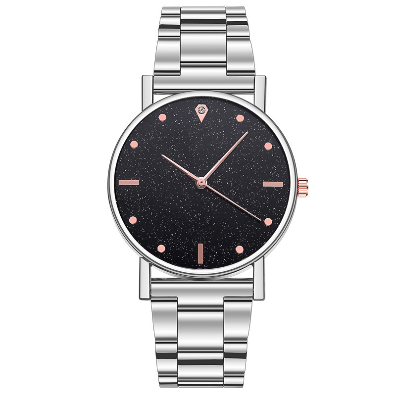 New in-stock wholesale starry sky silver powder dial stainless steel band women's full starry sky quartz watch factory wholesale Item Picture