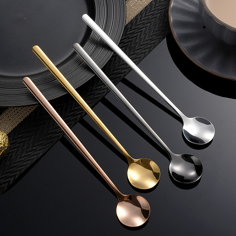 304 Stainless Steel Coffee Spoon High Appearance Level Dessert Small Round Spoon Long Handle Mixing Spoon Cute Small Spoon Honey Spoon details Picture