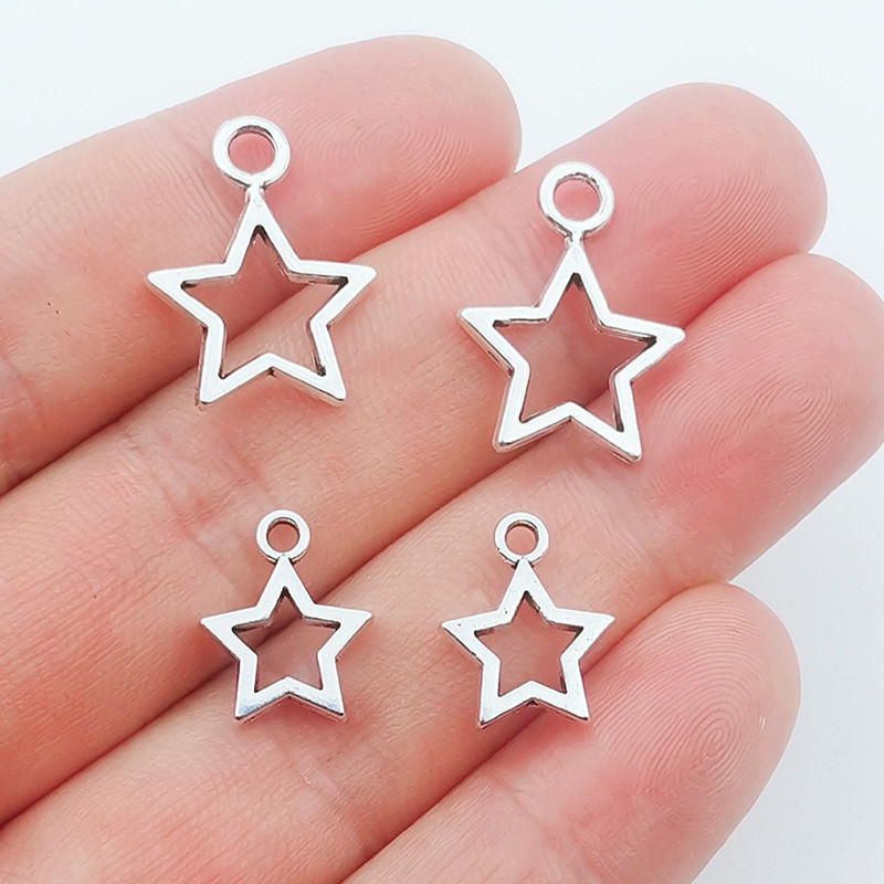 New trendy retro silver hollowed-out five-pointed star pendant diy alloy jewelry accessory Specification image