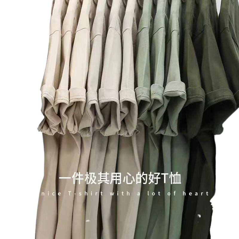 Polainas sueltas de algodón pesado base casual manga corta camiseta de algodón vintage color sólido cuello redondo estilo de día hombre Item Picture