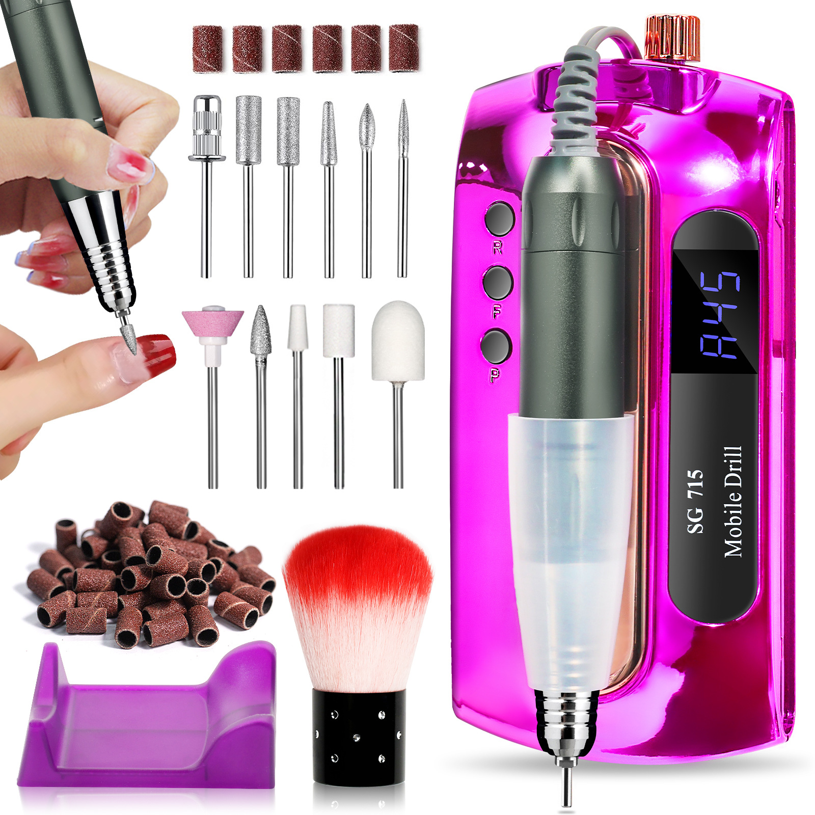 New cross-border professional nail removal and polishing machine, 45,000 RPM rechargeable portable electric nail tool set full figure