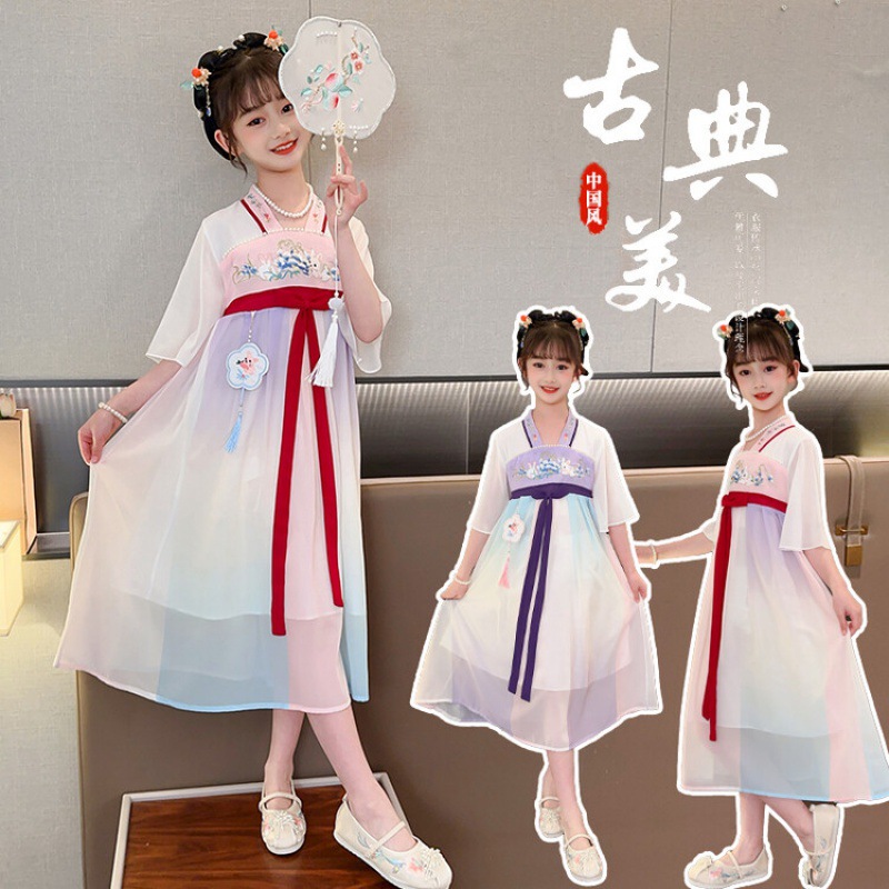 Hanfu Girl Spring Thin Chinese Wind Dress Ancient Super Fairy Spring Little Girl Children Tang Suit Wholesale details Picture