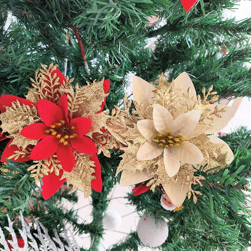 Christmas Gold Powder Christmas Flower 14Cm Sparkly Christmas Flower Wreath Christmas Circle Decorative Accessories Christmas Pendant Hanging Ornaments Application Scenario