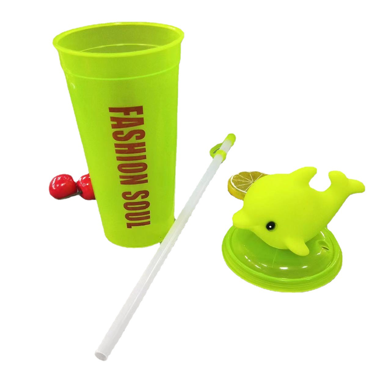 Ins Creative Cute Cartoon Fruit Straight Drink Straw Water Cup Animal Head Space Juice Bottle Can Print Logo Item Picture