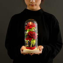 仿真花礼品七夕情人节圣诞节创意礼物玻璃罩玫瑰花摆件厂家亚马逊