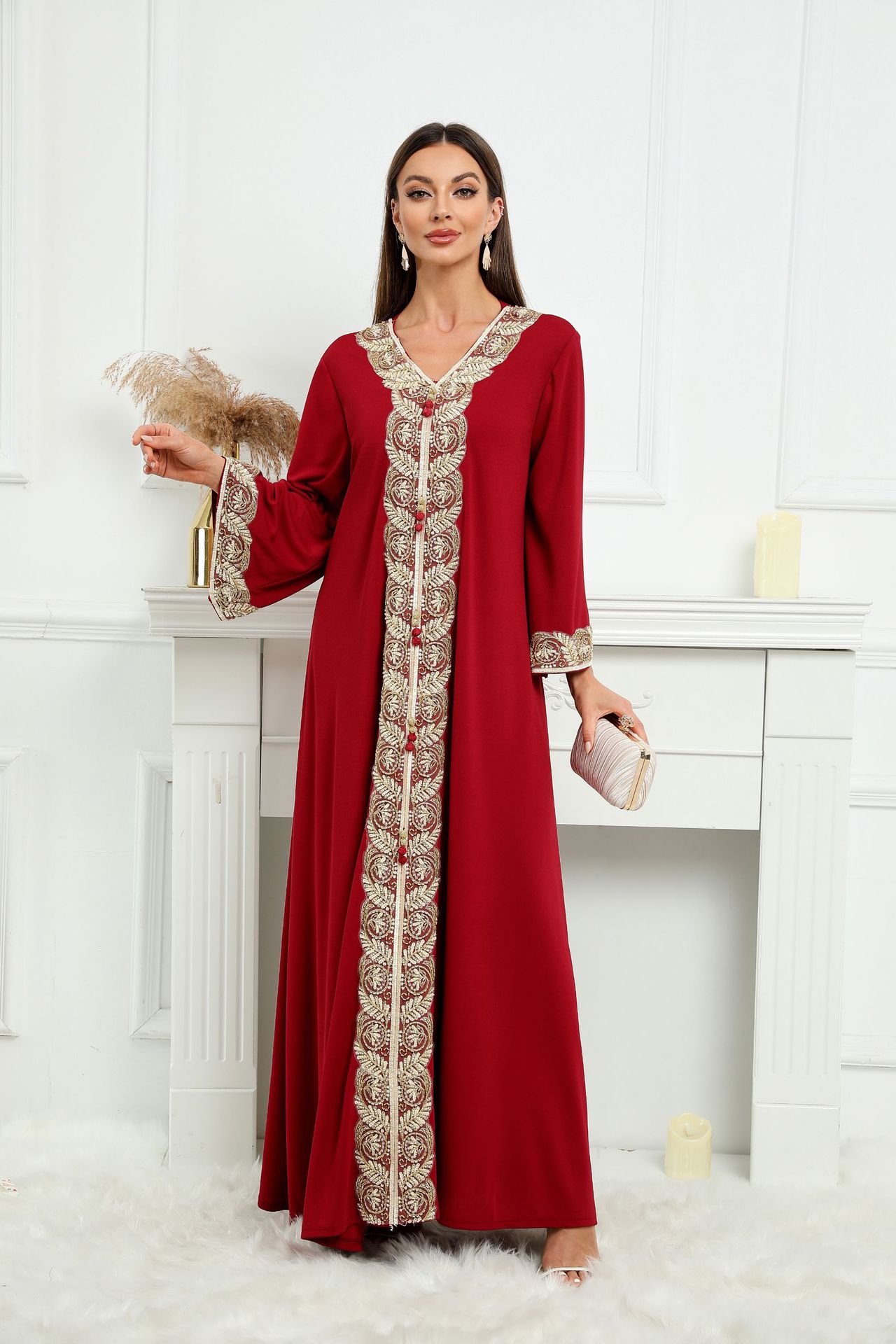 ZD001 abaya外贸电商中东跨境穆斯林女装长袍迪拜大袍织带连衣裙图