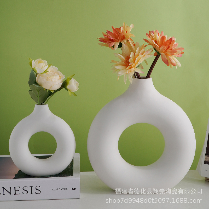 Ins Nordic Style Circle Ceramic Vase Decoration Creative Simple Home Living Room Decoration Crafts Cross-Border Explosion details Picture