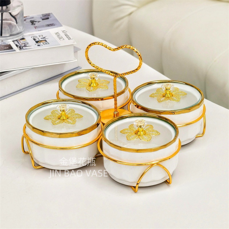 Factory direct sales of high-end fruit plates, living room coffee tables, household ceramic dried fruit plates, snack display plates, candy plates, and grid points Specification image