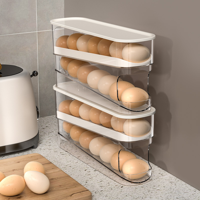 Kitchen Slide Type Egg Storage Box Plastic Drop Proof Egg Rack Refrigerator Side Door Special Rolling Egg Box Specification drawing