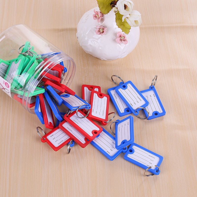 彩色塑料方形便携钥匙牌翻盖双面分类记号牌登机牌桶装钥匙扣配饰详情图1