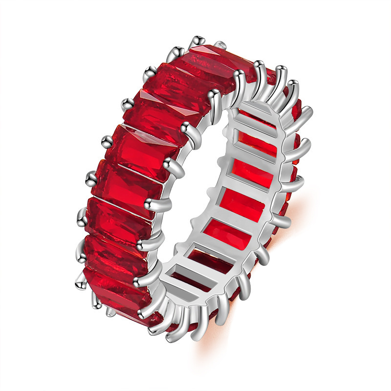 Aliexpress cross-border jewelry, European and American hip-hop color mixed color rectangular zircon ring, unisex ring manufacturer Specification image