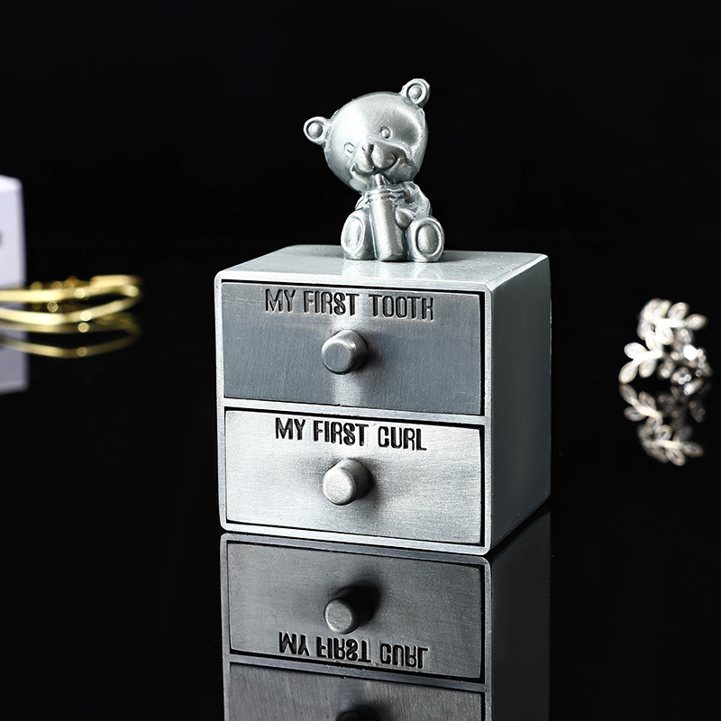 金属乳牙收纳盒牙齿纪念盒儿童女孩男孩宝宝换牙收藏盒装牙齿盒子图