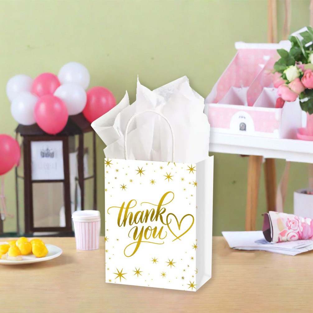Cross-border thank-you gift bags with gold foil stamping and a high-end feel, hand-held kraft paper bags, Thanksgiving and Christmas gift packaging bags Specification image