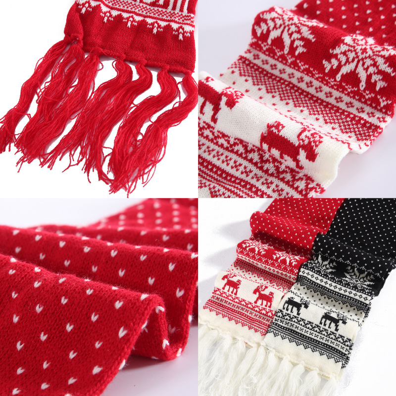 Cross-border new Christmas knitted scarves for men and women, winter warmth Fair Island jacquard scarves, New Year shawls for couples