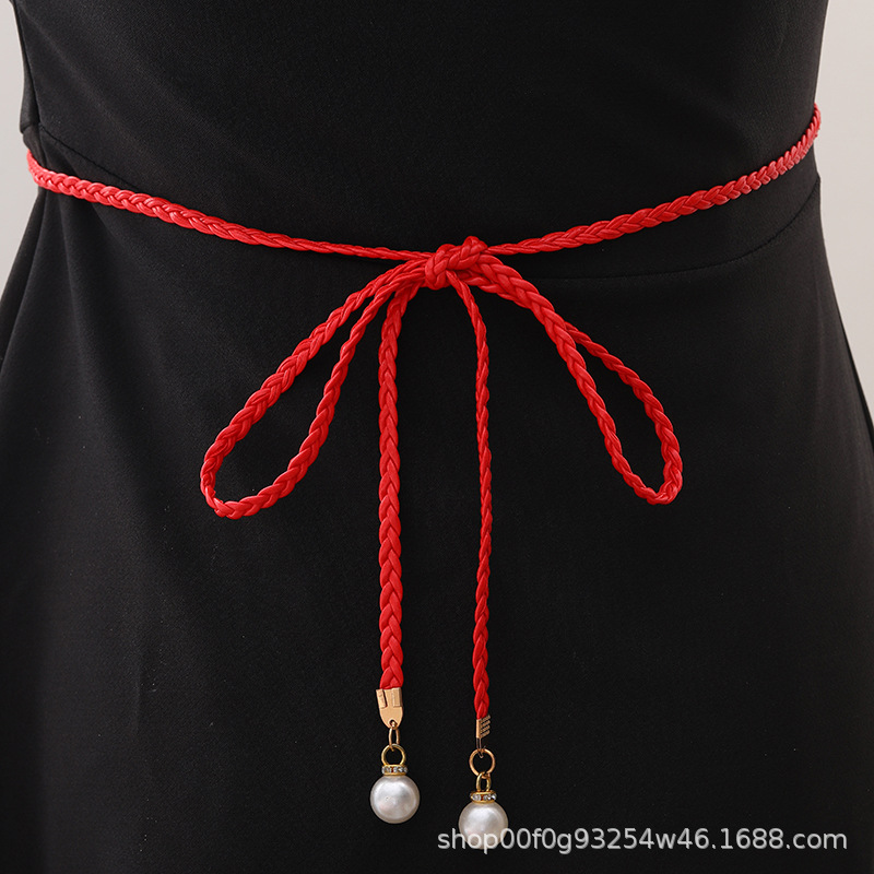 Ladies' fashion woven waist rope, knotted waist chain dress with simple decoration, pearl fine waist chain, leather belt and waist seal details Picture